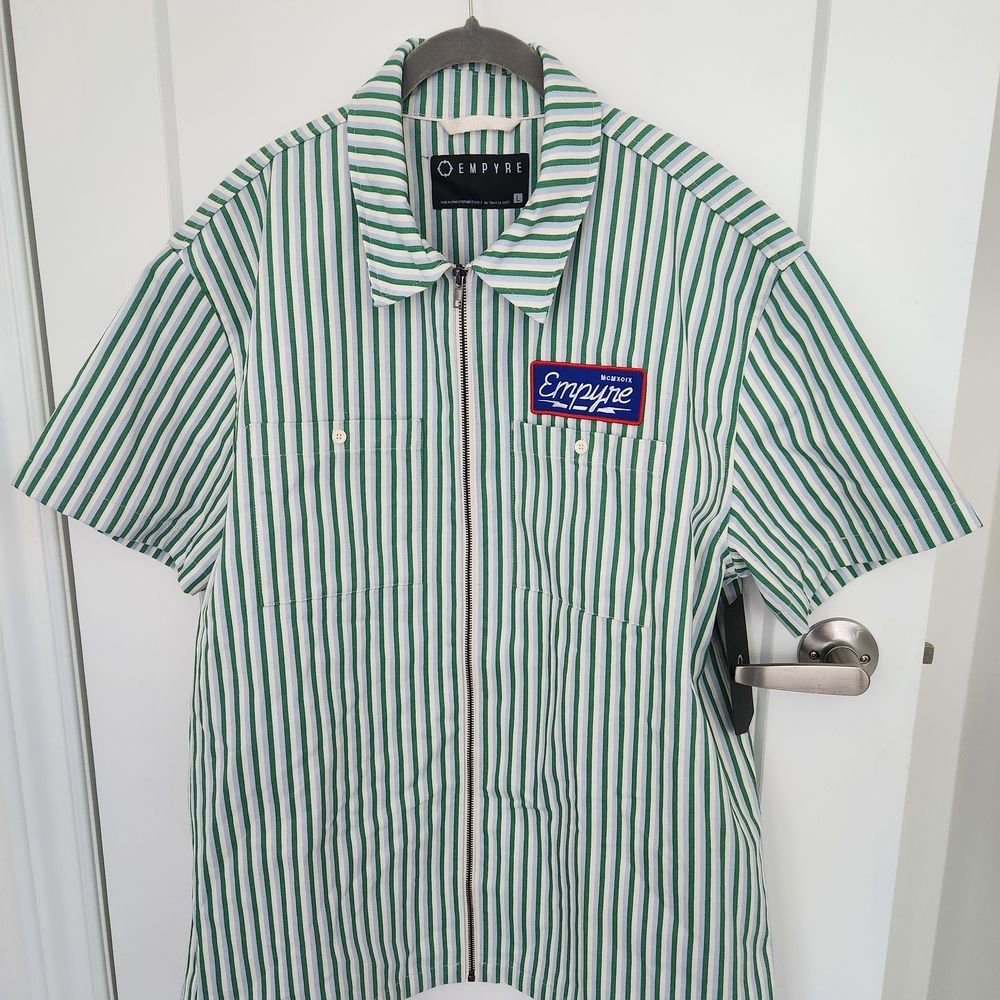 Empyre Green and White Striped Casual Shirt